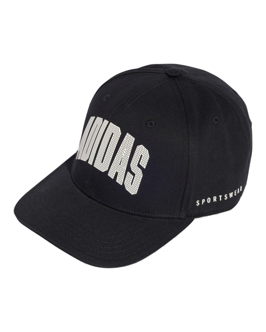 Adidas Stadium trucker cap, front view, black and white