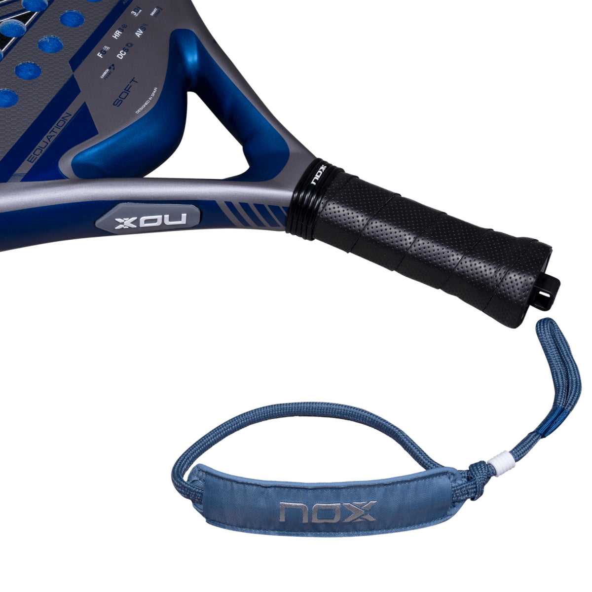 NOX Equation SOFT Advanced 2027 Padel racket, handle and strap detail