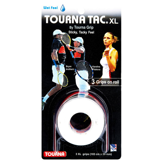 Tourna Tac XL Overgrip 3-Pack - White - complete white XL 3-grip roll retail pack front alternate earlier packaging