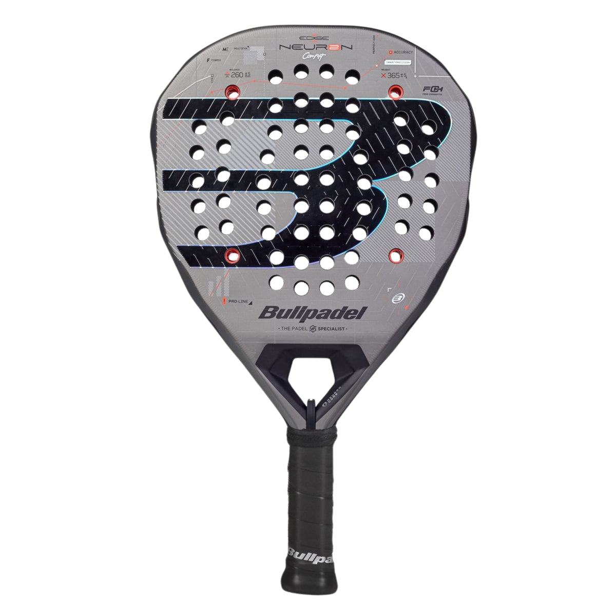 Bullpadel Neuron 02 Comfort 2027 Padel racket, front face in grey and black