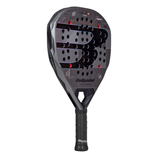 Bullpadel Neuron 02 Comfort 2027 Padel racket, three-quarter view in grey and black