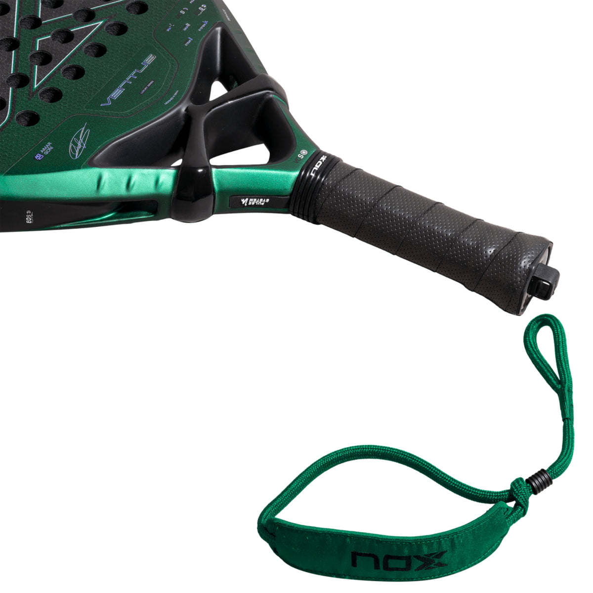NOX Ventus Attack 12K XTREM 2027 Padel racket, extended handle and strap detail