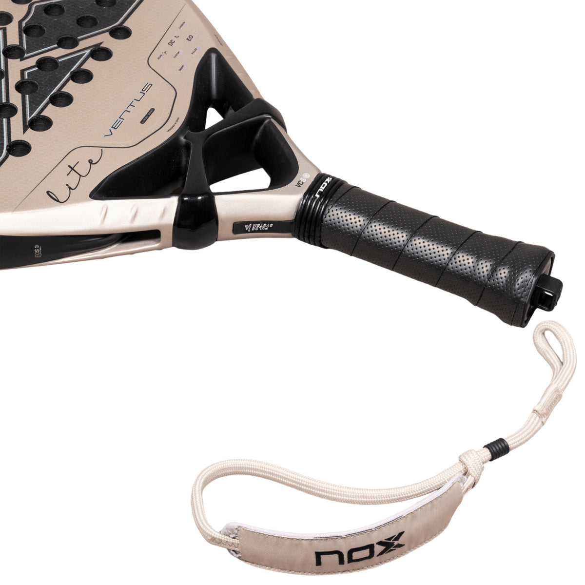 NOX Ventus Hybrid 12K Lite 2027 Padel racket, handle and strap detail