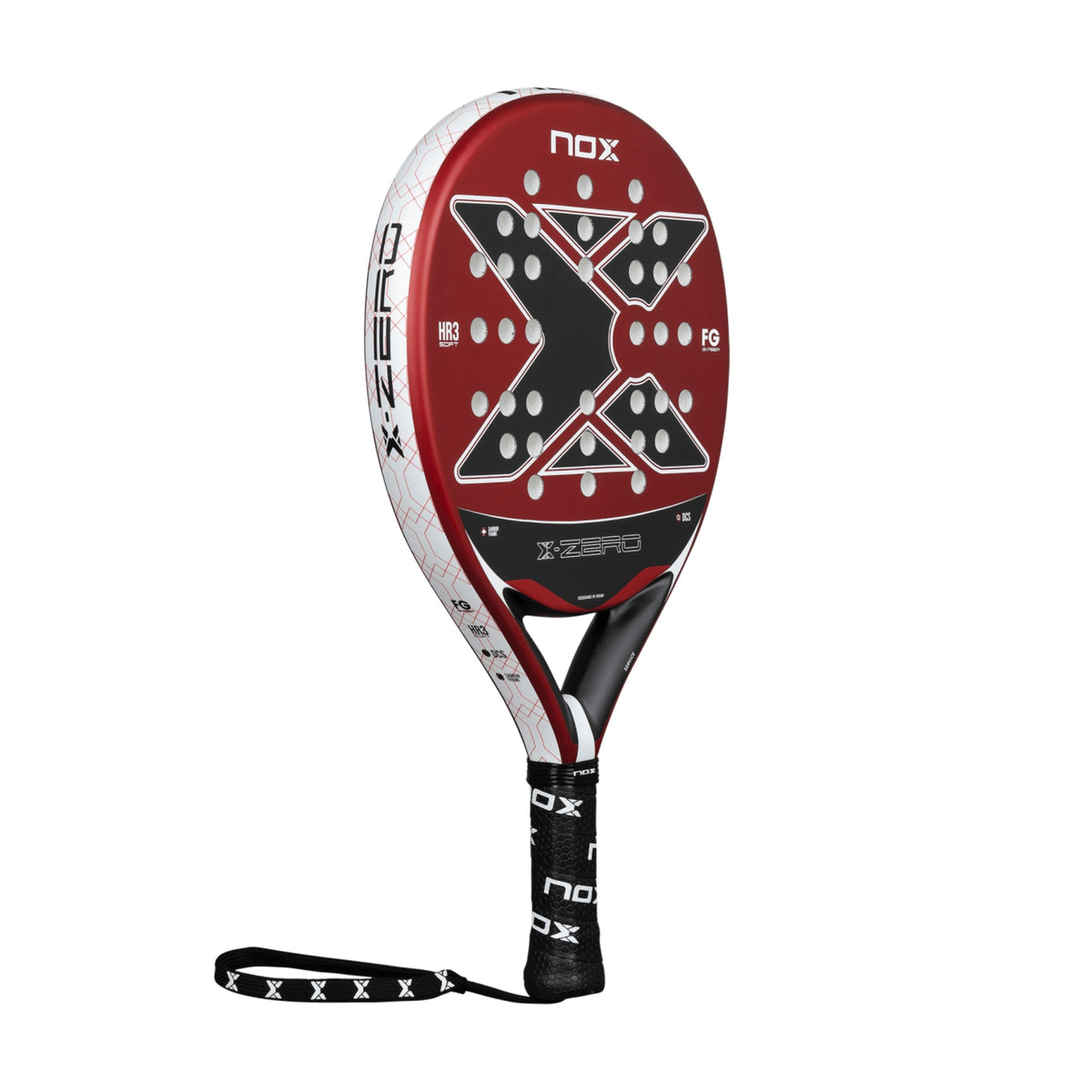 NOX X-Zero Red 2026 Padel racket, three-quarter view showing face and frame
