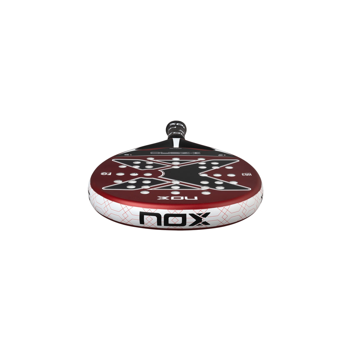 NOX X-Zero Red 2026 Padel racket, top crown view of the frame