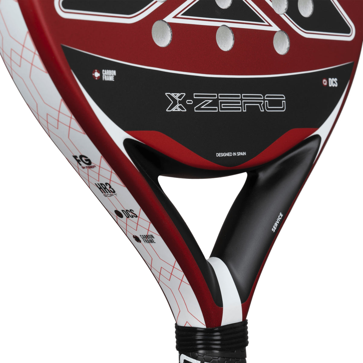 NOX X-Zero Red 2026 Padel racket, heart bridge detail below the hitting surface