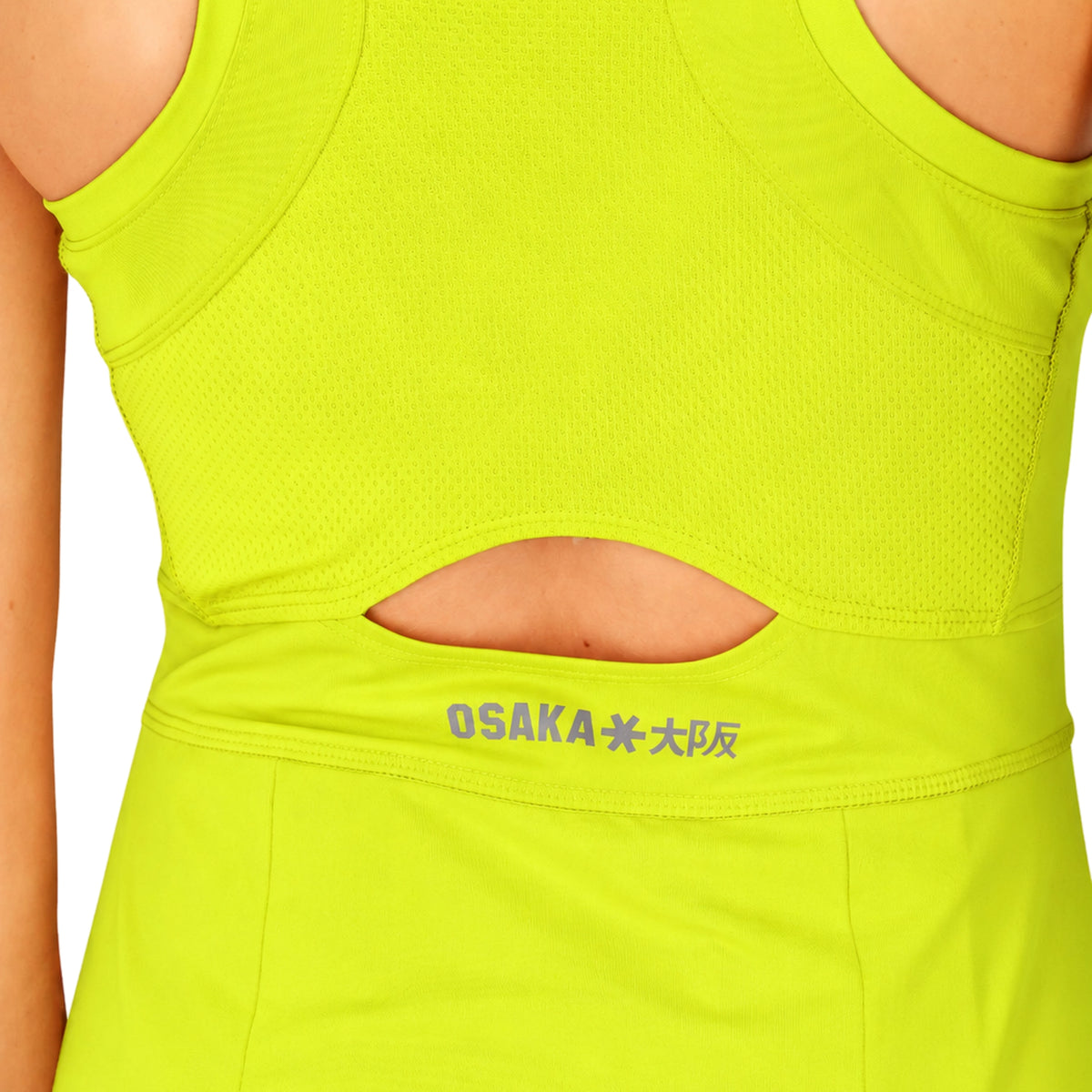 Osaka Floucy Dress, Acid Lime, back mesh and cut-out detail