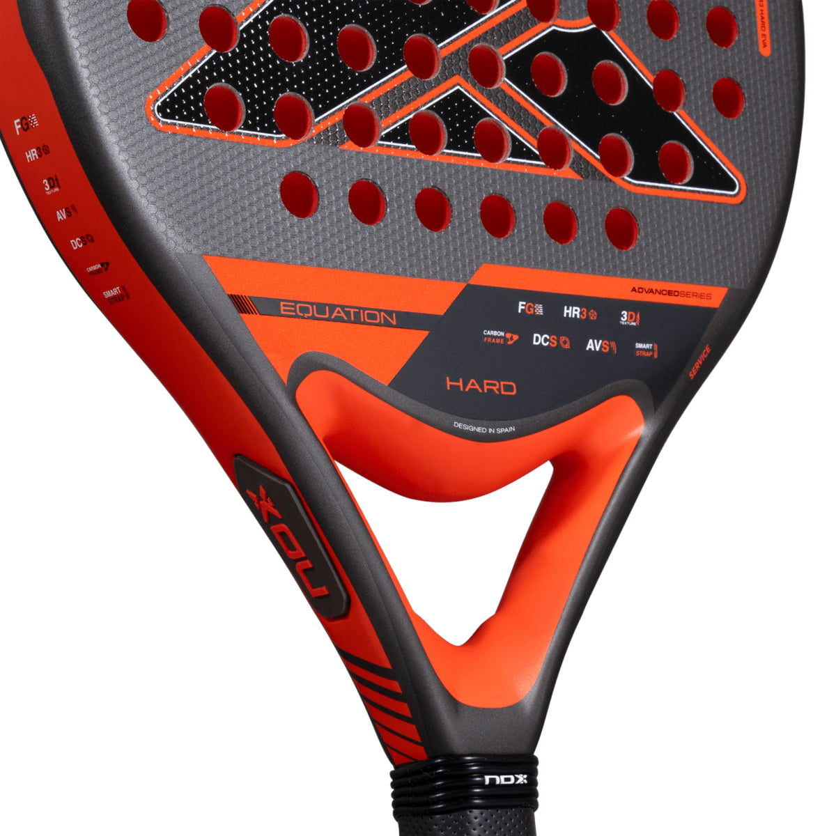 NOX Equation HARD Advanced 2027 Padel racket, heart bridge detail