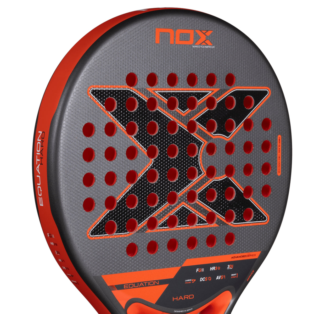NOX Equation HARD Advanced 2027 Padel racket, face detail showing 3D Texture