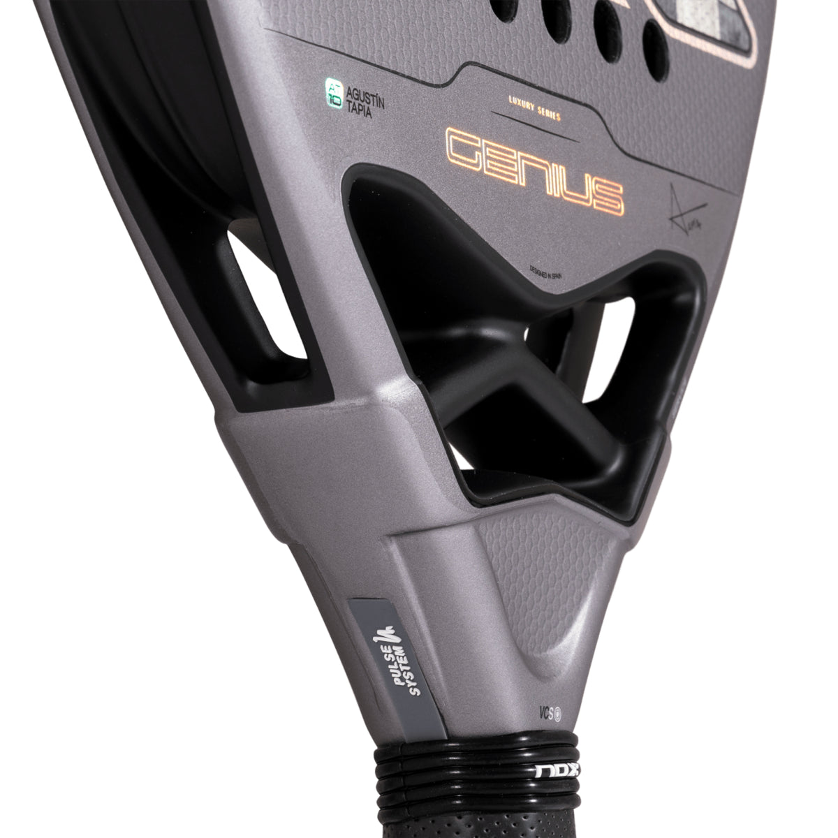NOX Genius Attack 18K Alum 2027 Padel racket, throat side detail