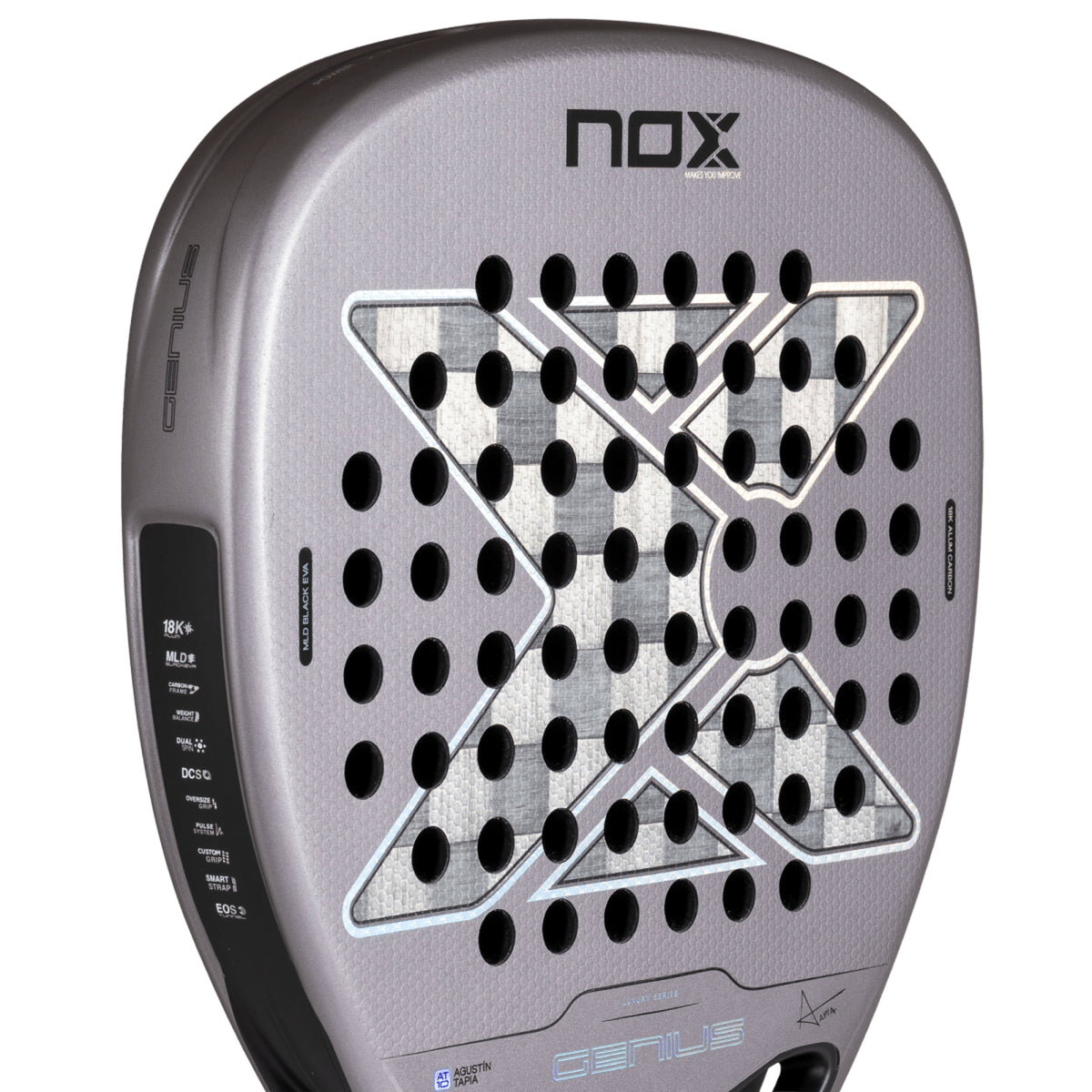 NOX Genius Attack 18K Alum 2027 Padel racket, Dual Spin face texture detail