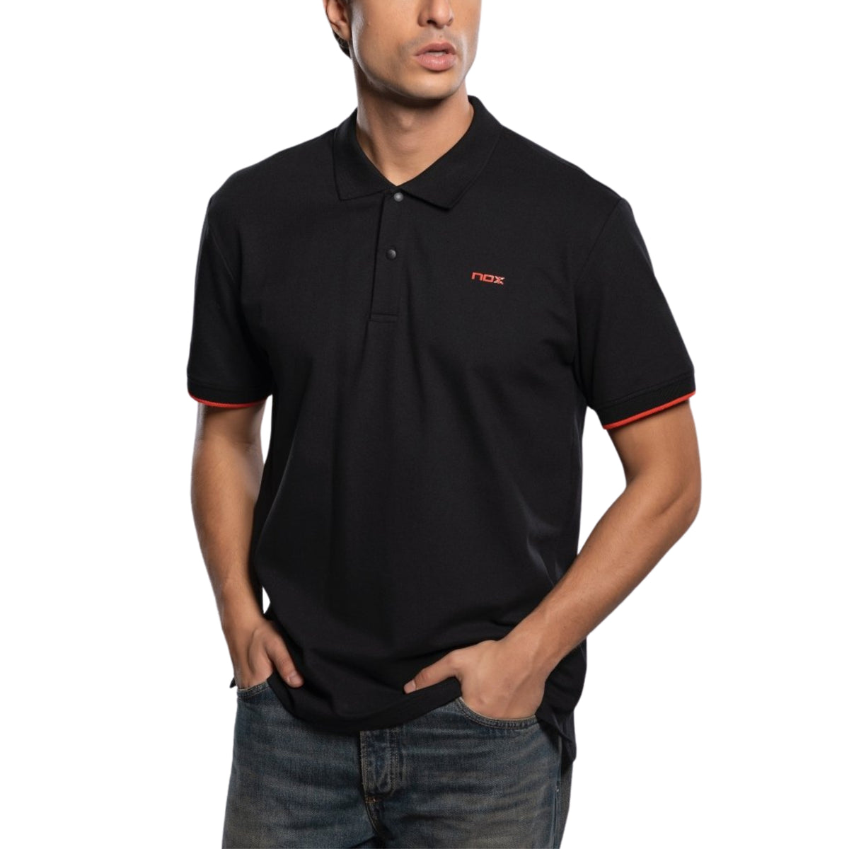 NOX Men's CORP Polo Shirt - Black — model three-quarter front