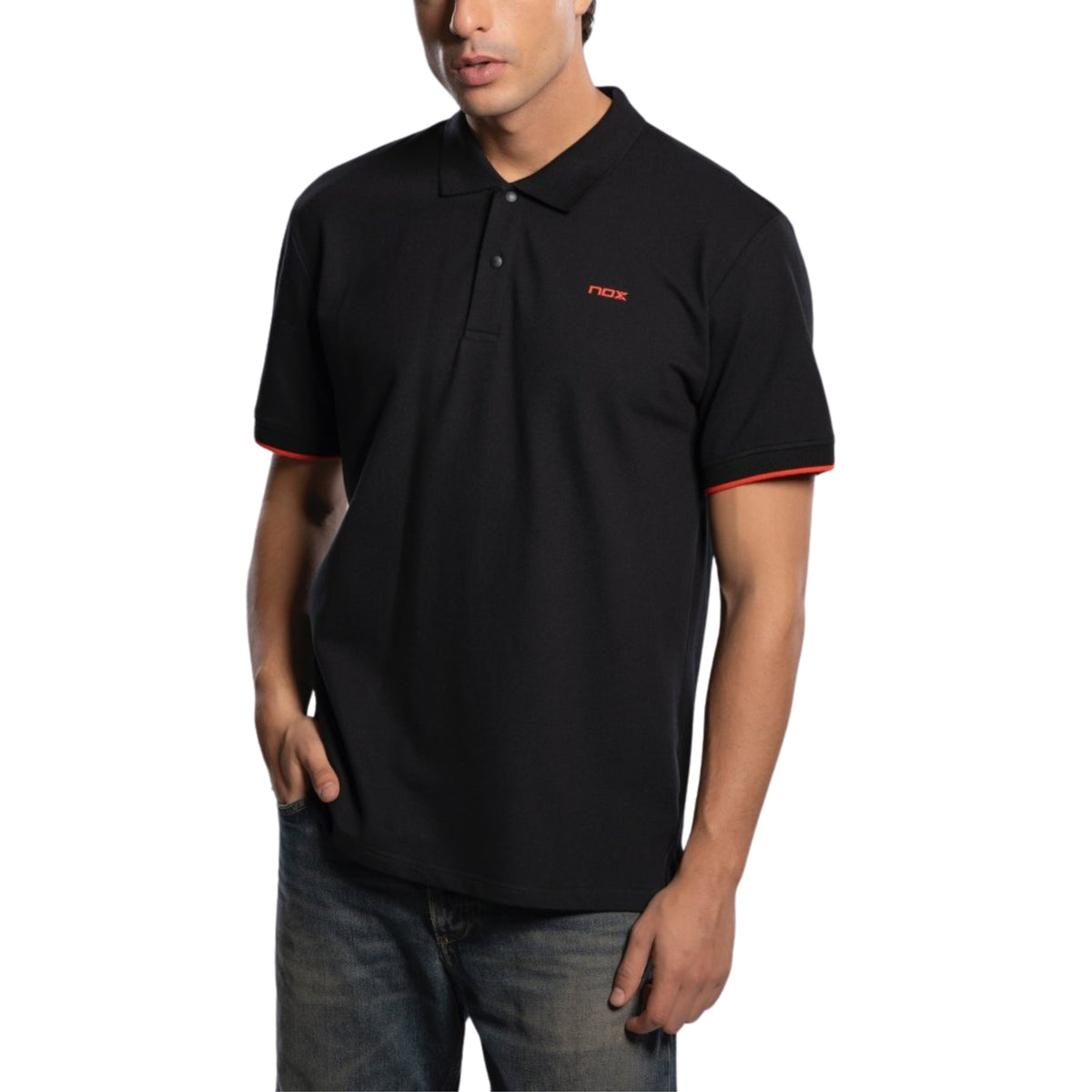 NOX Men's CORP Polo Shirt - Black — model front three-quarter