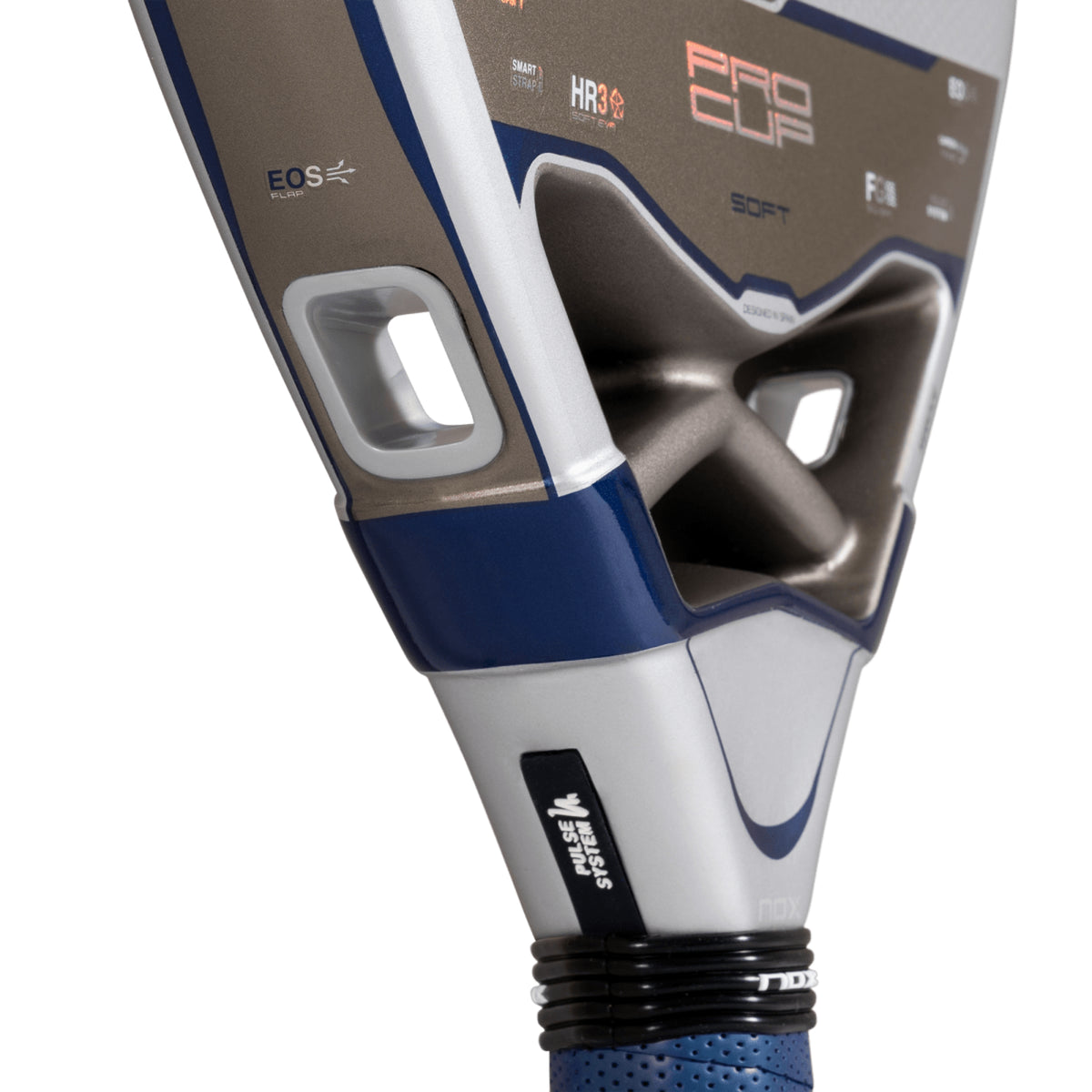 NOX Pro Cup SOFT 2027 Padel Racket, throat detail from side