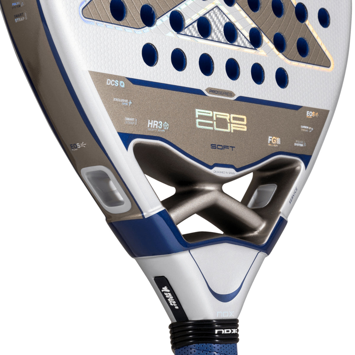 NOX Pro Cup SOFT 2027 Padel Racket, heart and bridge detail