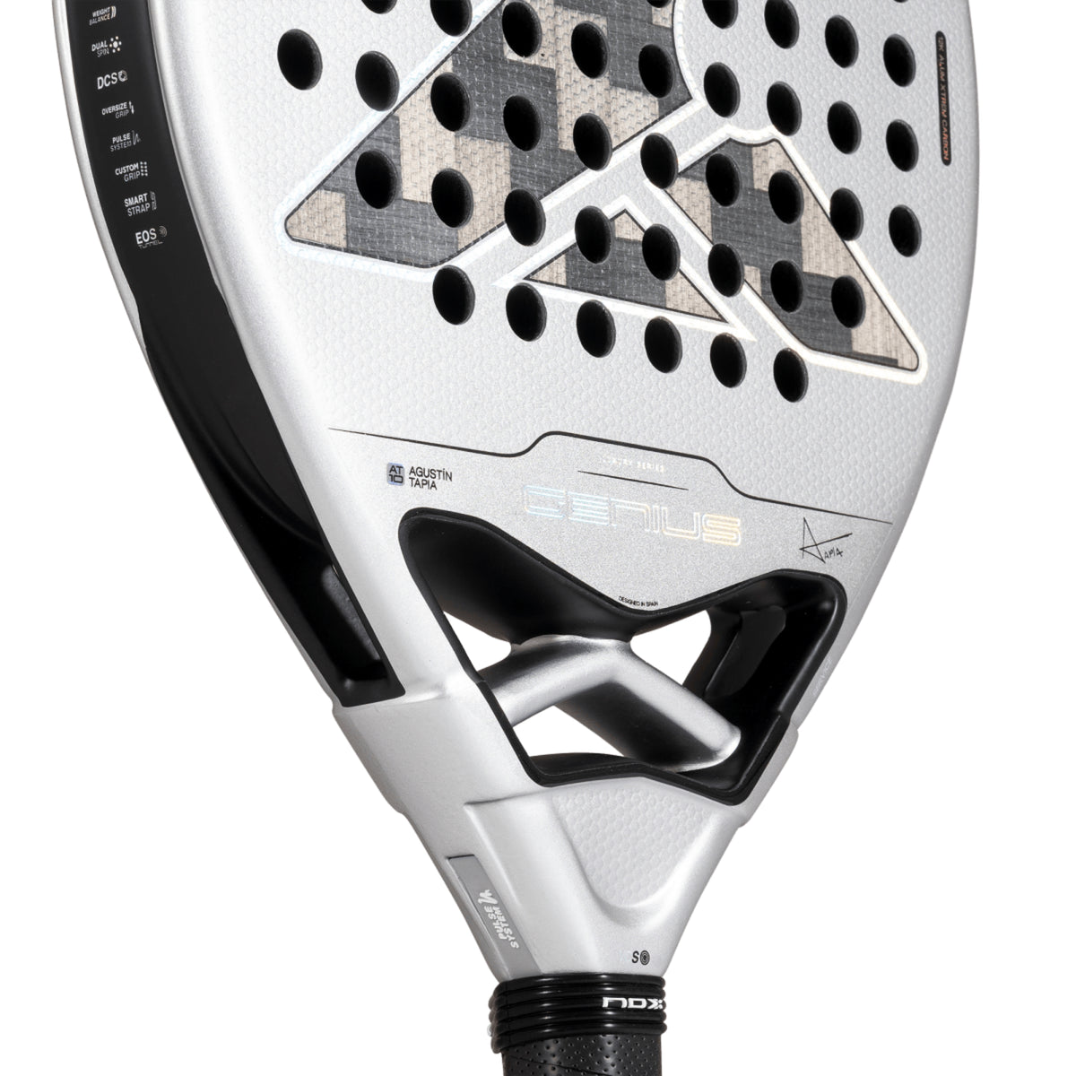 NOX Genius 12K Alum XTREM by Agustín Tapia 2027 Padel Racket — Heart Bridge Detail
