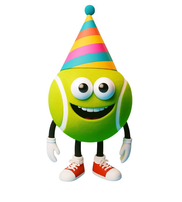 PadelZone birthday mascot wearing a party hat